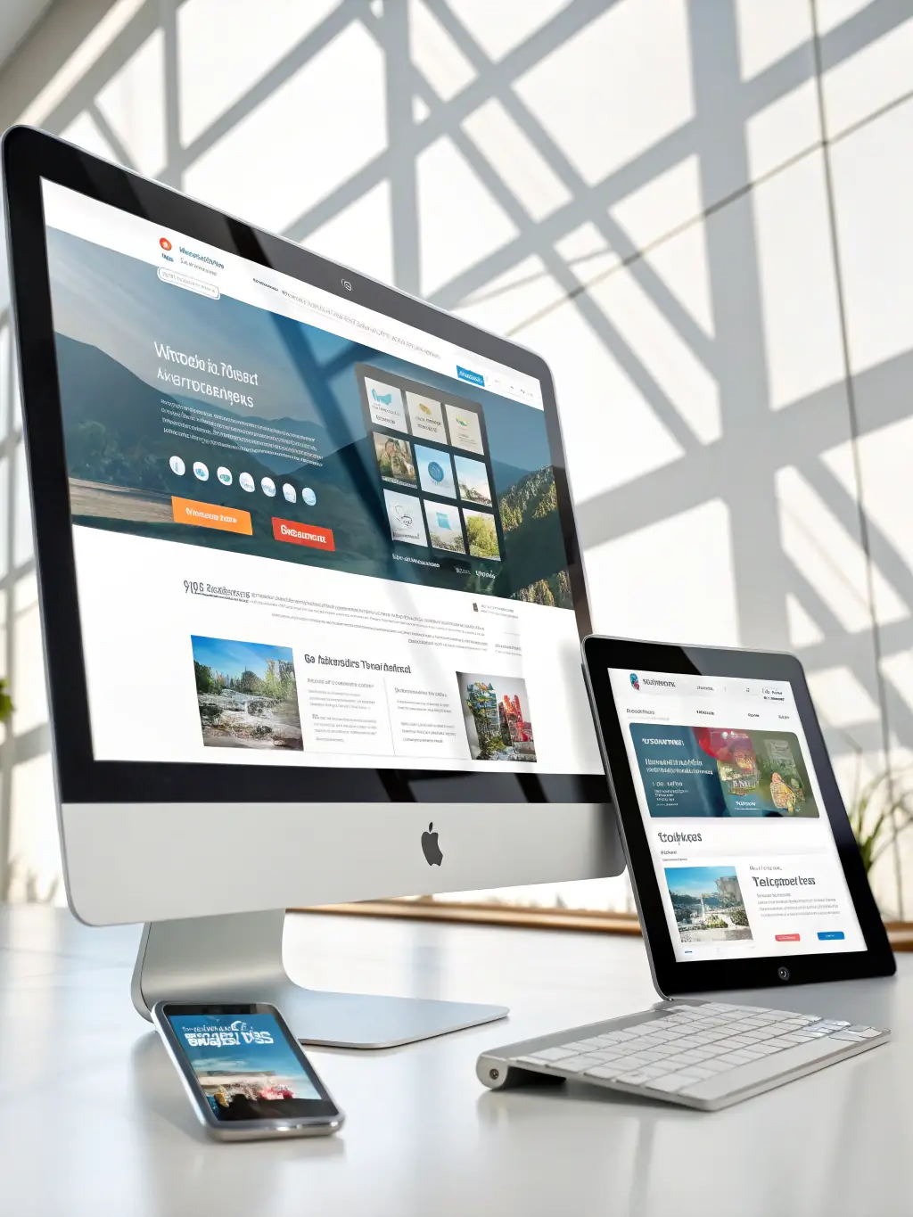 An image of a modern website mockup on a desktop and mobile device, illustrating responsive website development.